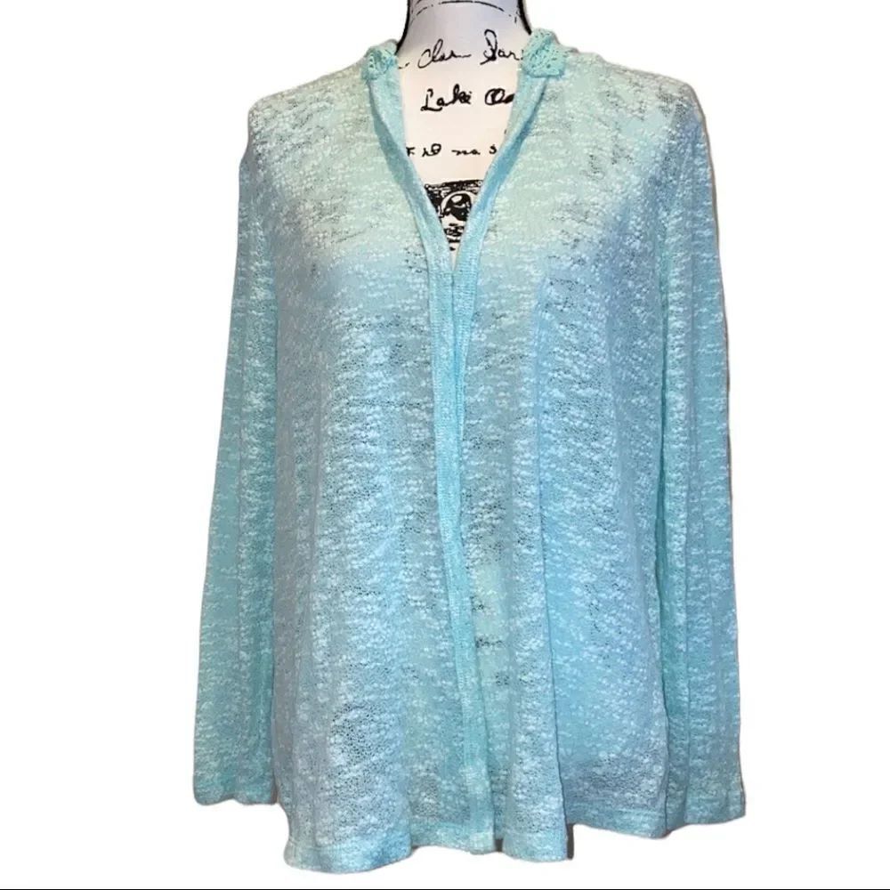 Juniors Open Front Knubby Mint Green Hoodie Sweater Size 15/17